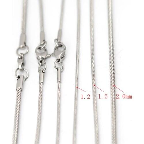 10pcs Popular jewelry 20'' 1.2mm 1.5mm 2.0mm Silver 316 Stainless Steel snake Necklace Chain