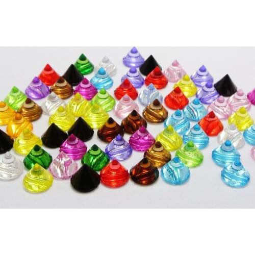 100 Mixed Color Transparent Acrylic Rock Punk Faceted Spike Rivet Taper Stud Beads 10X8mm