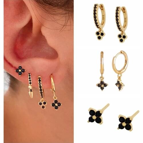 100% Real S925 Sterling Silver Fine Jewerly Black Zircon Earrings For Men Ladies Cartilage Stud Earring oorbellen zilver 925