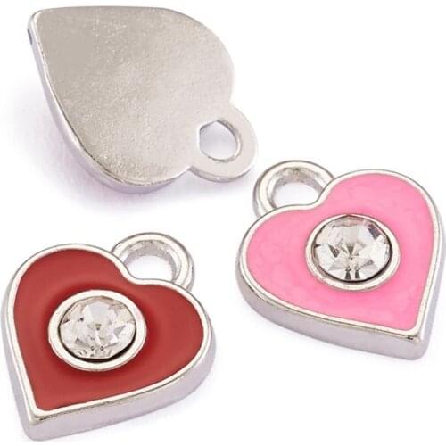 100pcs DIY Jewelry Necklace/Bracelet Pendant Heart Shape Alloy Enamel Charms Valentine Gifts Ideas For woman/girl/wife Gift