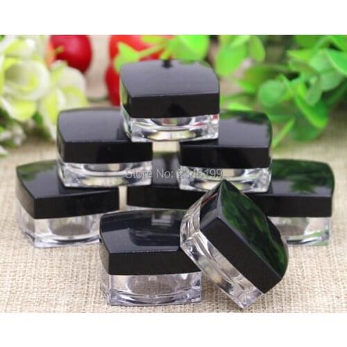 100pcs 5g 3g Acrylic Cream Jar With Black Lid Lotion Mask Refillable Bottles Empty Cosmetic Packaging Cosmetic Jar Nail powder