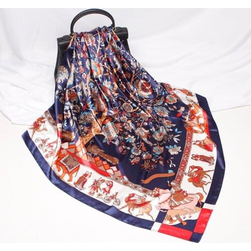 2020 90x90 Flower Satin Multipurpose women Silk twill scarf Satin square tie Hairband ladies foulard femme towel bufanda shawl