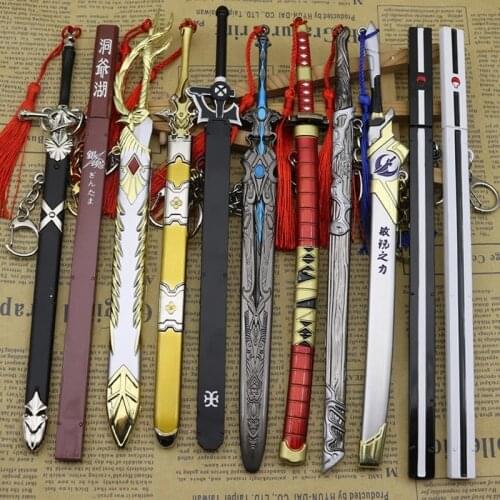 22CM Anime Alloy Sword Model Toy Sword Keychain Pendant With Sheath Knife Simulation Weapon Holiday Gift Desktop Toys Decoration