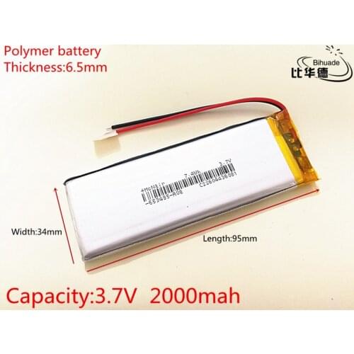3.7V 2000mAh 653495 Lithium Polymer Li-Po li ion Rechargeable Battery cells For Mp3 MP4 MP5 GPS mobile bluetooth