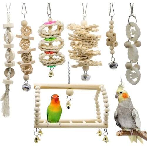 7pcs Bird Toys Cockatiel Parrot Toys And Accessories Perch Primary Color Parkiet Speelgoed Jouet Perroquet
