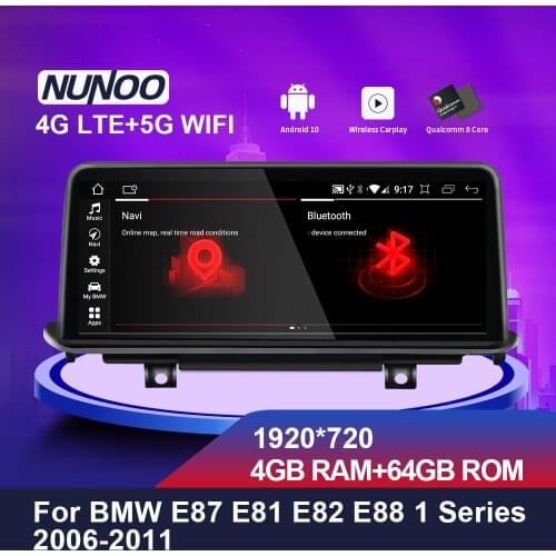 Nunoo 10.25" Car Radio 8 Core Android 10 For BMW 1 Series E81 E82 E87 E88 F20 F21 F22 media player 4 64GB Blu-ray anti-glare IPS