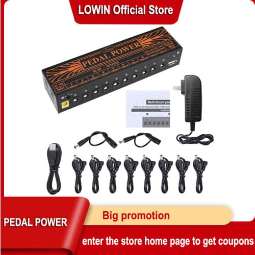 Rowin PW-01 Guitar Pedal Power Supply 10 Isolated DC Output for 9V/12V/18V Guitar Bass Effect Pedals with USB Charging port