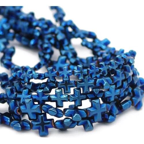 6/8/10MM Blue Natural Stone Cross Jesus Shape Hematite Spacer Loose Beads For DIY Jewelry Making Bracelet Necklace Accessories