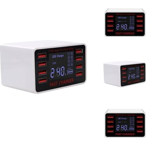 40W Phone Charging Quick Charger Mobile 8Port Multi Smart Adapter LCD Digital Display USB Fast Charging Station