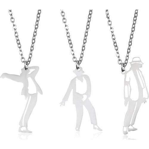 10 pcs/Lot Michael Jackson Pendant Necklace Stand up Dance Classic Posture Stainless Steel Gold Unique Charm Jewelry Wholesale