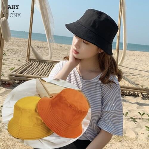 Black White Womens Bucket Hat Solid Color Fisherman Caps Hip Hop Couple Men Women Summer Panama Cap Beach Sun Fishing Hats