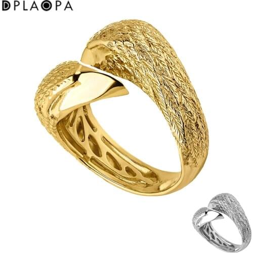DPLAOPA 925 Sterling Silver Gold Coated Silver Double Eagle Ring Adjutable Women Party Jewelry Open Bangle Circle Jewels
