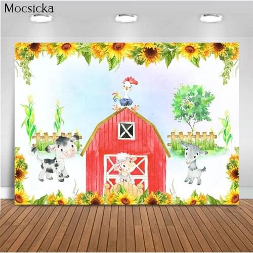 Mocsicka Animal Background Red Barn Chicken Sheep Cow Photo Background Decoration Child Portrait Photo Photography Studio