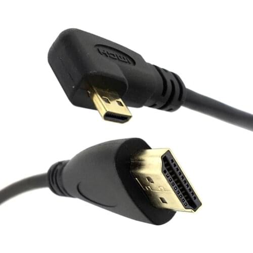 Micro HDMI-compatible Type D Male 90 Degree Left Angled to HDMI 1.4 Male 1080P HDTV Cable