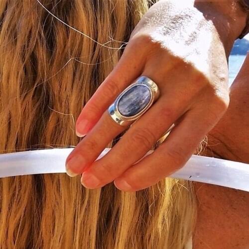 Simple Womens 925 Sterling Silver Kyanite Ring Blue Gemstone Boho Ring Anniversary Bride Wedding Engagement Rings Size 5-11