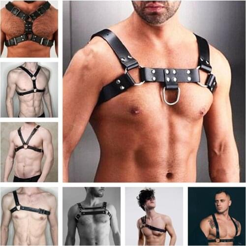 Leather Fetish Men Gay Harness Belts Adjustable Sexual Body Cage Chest Harness Strap Rave Gay Clothing for BDSM Bondage Sex Game