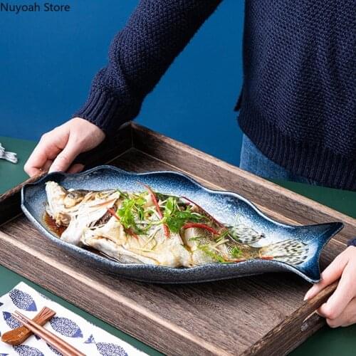 Creative Small Fish-shaped Plate Fish Plate Snack Storage Tray Household Ceramic Serving Plate Restaurant Decoration / 12 Inch