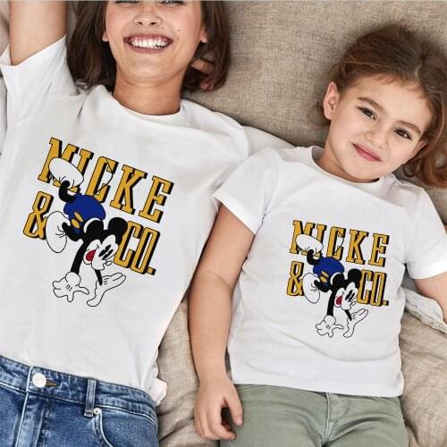 Summer Short Sleeve Family T Shirt Casual Loose White O-neck Mickey Mouse Print Baby Kids Tshirts Harajuku Family Matching Tees