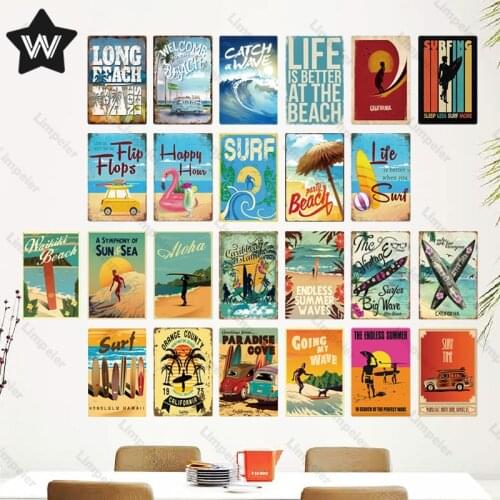 Metal Sign Life Is Better When You Surf Tin Plaque Vintage Surfing Metal Poster Retro Wall Stickers Sign for Man Cave Club Decor