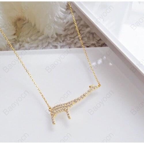 Fashion 925 Sterling Silver Gold Color Lovely Giraffe Necklace Micro Cubic Zirconia Short Chain Necklace for Women Girls