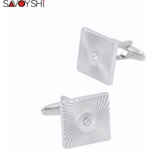SAVOYSHI Fashion Cufflinks for Mens Shirt Cuff Buttons High Quality Square Crystal Cuff links Brand Jewelry Gift