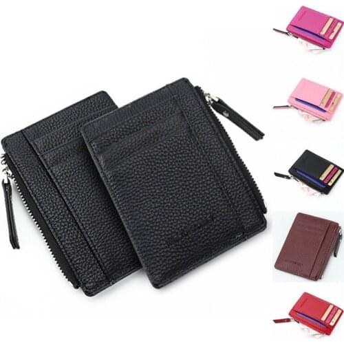 Fashion Womens Men Unisex Leather Small Mini Wallet Card Holder Zip Coin Purse Handbag
