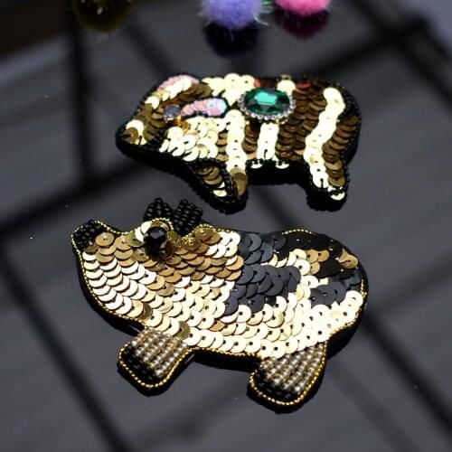 Cartoon Sequin Gold Pig Patches Beaded Pig Cute Animals Badge For DIY T-shirt Clothes Stickers Sewing Application