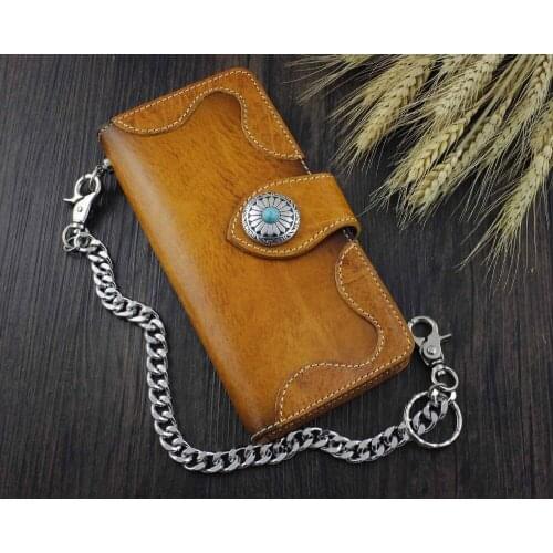 Handmade Genuine Leather Bifold Biker Mens Wallet w/ KeyChain VF2