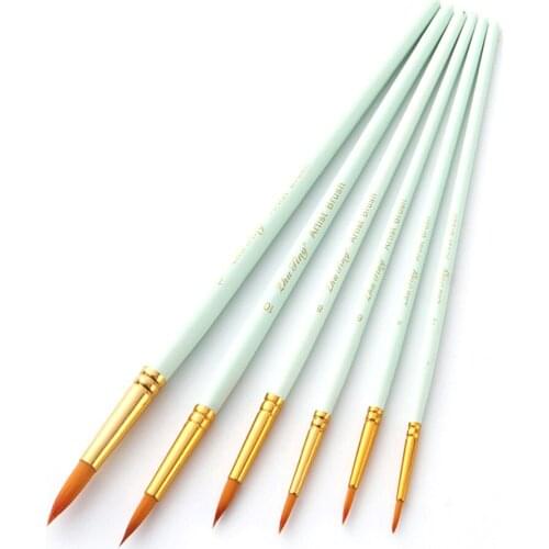 6pcs Professional Paint Brushes Durable Nylon Hair Wooden Handle Artist Paintbrush Set Round Pointed Tip for Face Art Supplies