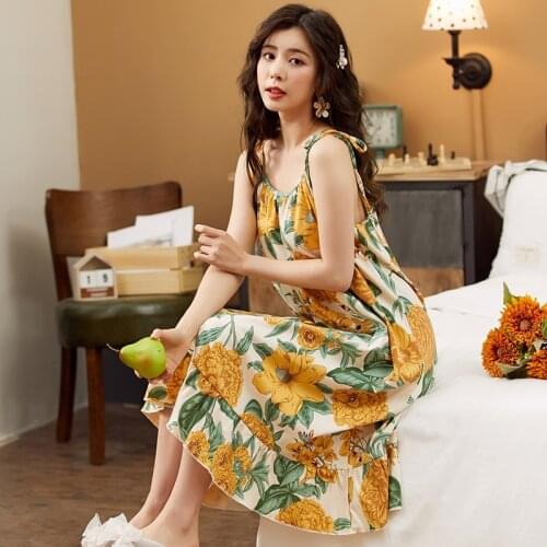 Nightgowns Women Cute Bow Sleeveless Loose Fashion Casual Korean-style Sleep-shirts Sweet Girls Printed Comfortable Girl Dress
