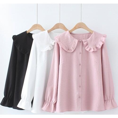Oversize Summer Blouse Womens Clothing New Doll Collar Loose Long Sleeve Blouse Plus Size 4XL Ladies Shirt Casual Tops AH662