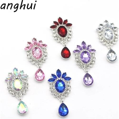 50x24MM Rhinestone Button 10Pcs Exquisite Shiny Alloy Rhinestone Flat Brooch Accessories, DIY Romantic Wedding Hair Ornaments