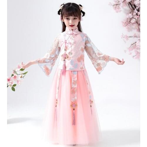 Princess Pink Floor Length Flower Girl Dresses New Lace Embroidery Girls Pageant Dress First Communion Dresses Party Gown