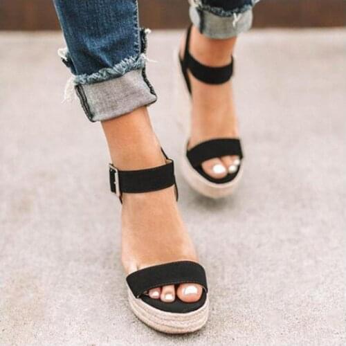 Womens sandals summer new sandals womens large size spot wedge buckle belt European American open toe high heel womens shoes