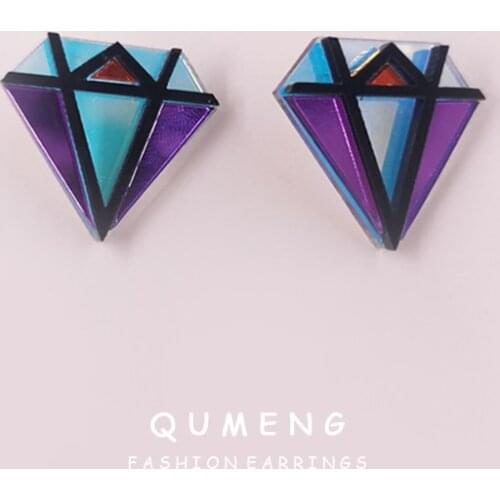 2021 New Trend Geometry Transparent Acrylic Flash Colorful Diamond shap Stud Earrings Hip Hop Girls Amazons Hot Selling Jewelry