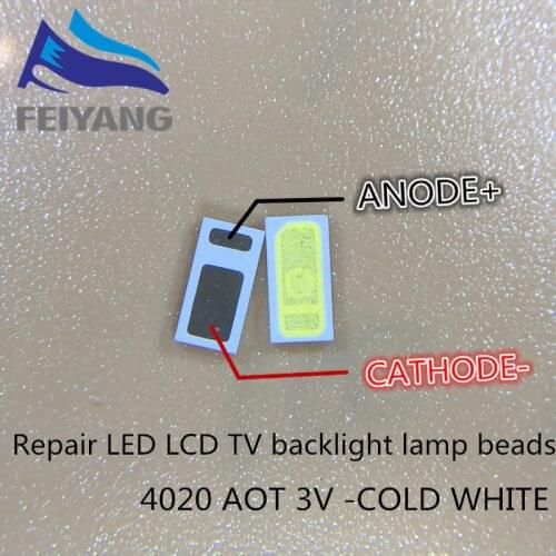 200pcs AOT LED Backlight 0.5W 3V 4020 48LM Cool white LCD Backlight for TV TV Application 4020C-W3C4 EVERLIGHT