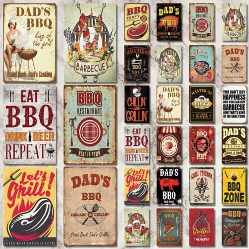 DADS BBQ Sign Metal Tin Sign Plaque Metal Wall Decor for Barbecue Bar Pub Kitchen Party Zone Vintage Metal Signs Iron Painting