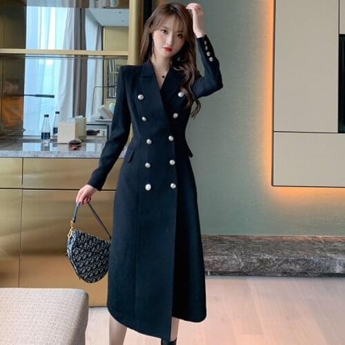 New arrival women fashion comfortable trench coat double-breasted high quality thick warm elegant black cute long trench