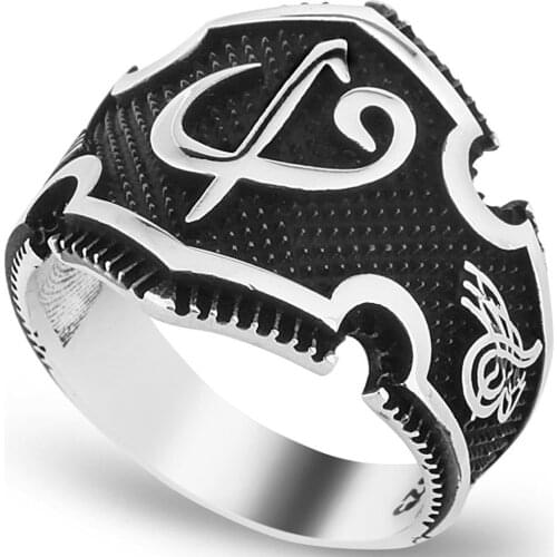 Solid 925 Sterling Silver Elif Vav Ottoman Turkish Sultan Tughra Mens Ring