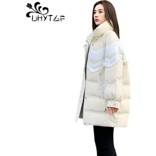 UHYTGF High Quality Parka Winter Jacket Woman Down Jacket Parkas Plus Size Outerwear Warm Women Long Coat Kobieta Kurtka 918