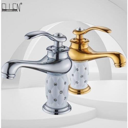 Bathroom Gold Sink Faucet Hot Cold Water Mixer Tap Crane with Diamond Body Copper Golden Faucet ELCTOO2