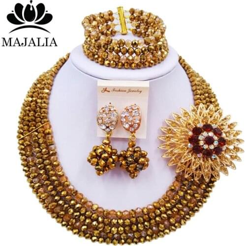 Majalia Fashion Classic Nigeria Wedding African Beads Jewelry Set Golden color Crystal necklace Bridal Jewelry Sets 5ST0043