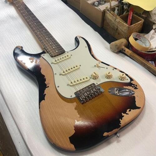Factory custom hand-carved electric guitar vintage old sun color electric guitar alder body free delivery