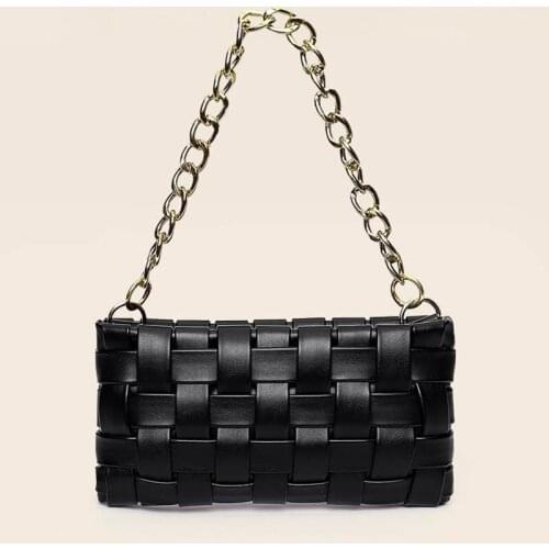 Handbags 2021 Women Branded Woven Shoulder Bags Thick Metal Chain Baguette Bag Vintage Women Clutches Ladys Crossbody Bag