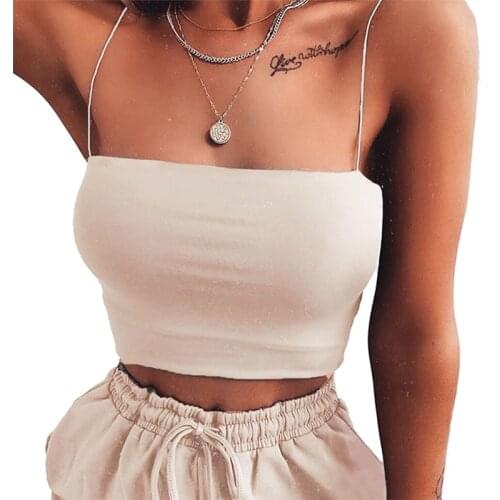 Summer Women Sexy Solid Halter Spaghetti Strap Crop Top Sleeveless Camisole Fashion Tank Tops Cami Tube Top Basic Plain Bodycon