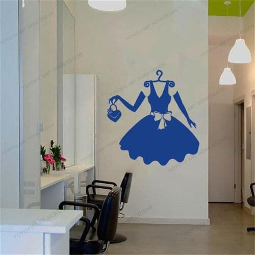Woman Fashion Clothes Black Dress Shopping Vinyl Wall Decal Wall Stickers Dress Shop Girls Room Decor Removable Wallpaper CX1334