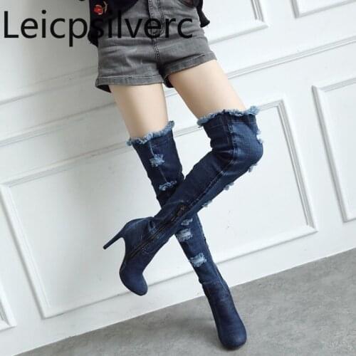 Womens Boots The New winter Round head zipper fashion High heel Womens Over the knee boots plus size 33-43 Heel Height 10cm