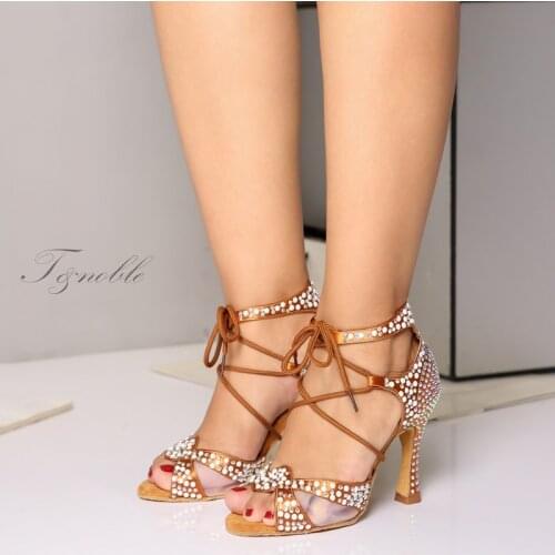 New Styles Women Latin Dance Shoes Big Small Corolful Rhinestone Ballroom Professional Dance Party/Weeding Boots Soft Soles L452