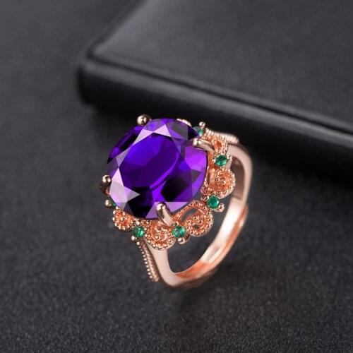 Amethyst Ring for Women Hollow Emerald Crystal Stone Ring Zirconia Anillos Bague Femme Imitation Topaz Gemstone Fashion Jewelry
