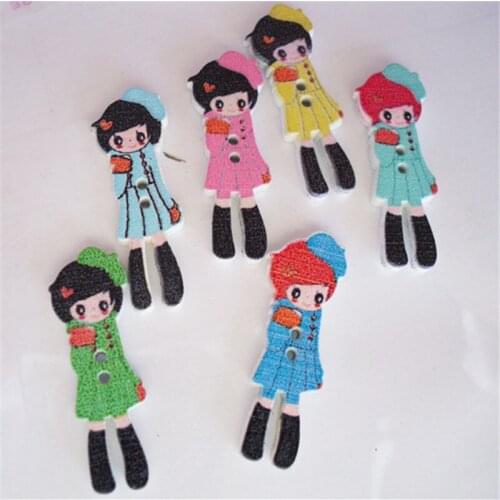 35X13mm 10Pcs/Set Wood Sewing Button Scrapbooking Craft DIY Supply Girl Pattern At Random Two Holes Wooden button